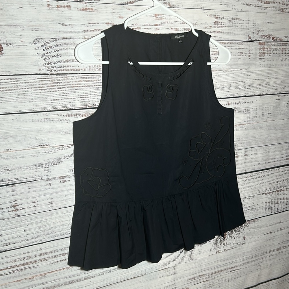 Madewell Embroidered Sleeveless Peplum Black Tank Top Small - Picture 7 of 16